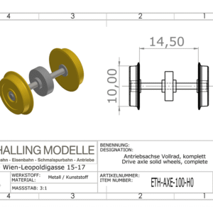 IDETH-AXE-100-H0 10 mm hjulaksel med tannhjul