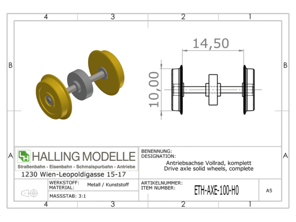 IDETH-AXE-100-H0 10 mm hjulaksel med tannhjul