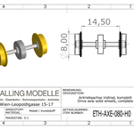 IDETH-AXE-080-H0 8 mm hjulaksel med tannhjul