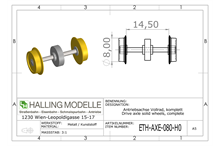 IDETH-AXE-080-H0 8 mm hjulaksel med tannhjul